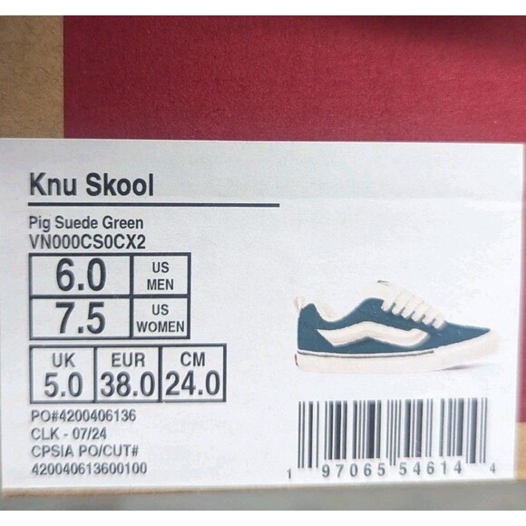 Vans Knu Skool Size 6 Mens / 7.5 Women's Suede Green Sneakers - Picture 13 of 14